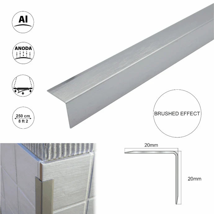 Aluminium Retro-Fit Tile Trim Angle Edge Protector Cladding Corner Trim 20x20mm