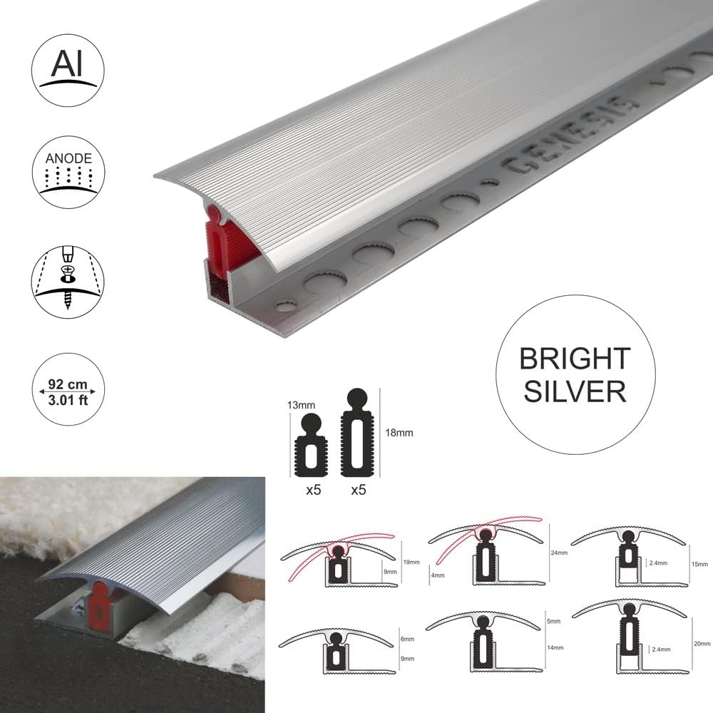 40mm aluminium T-bar floor transition strip side profile view
