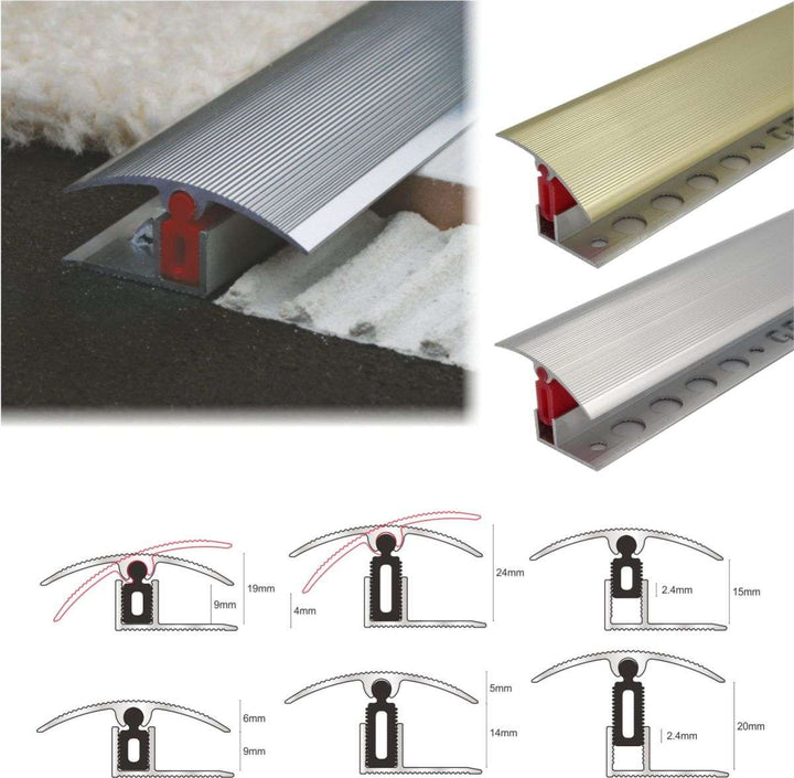 Aluminium T-bar threshold trim for joining different floor coverings