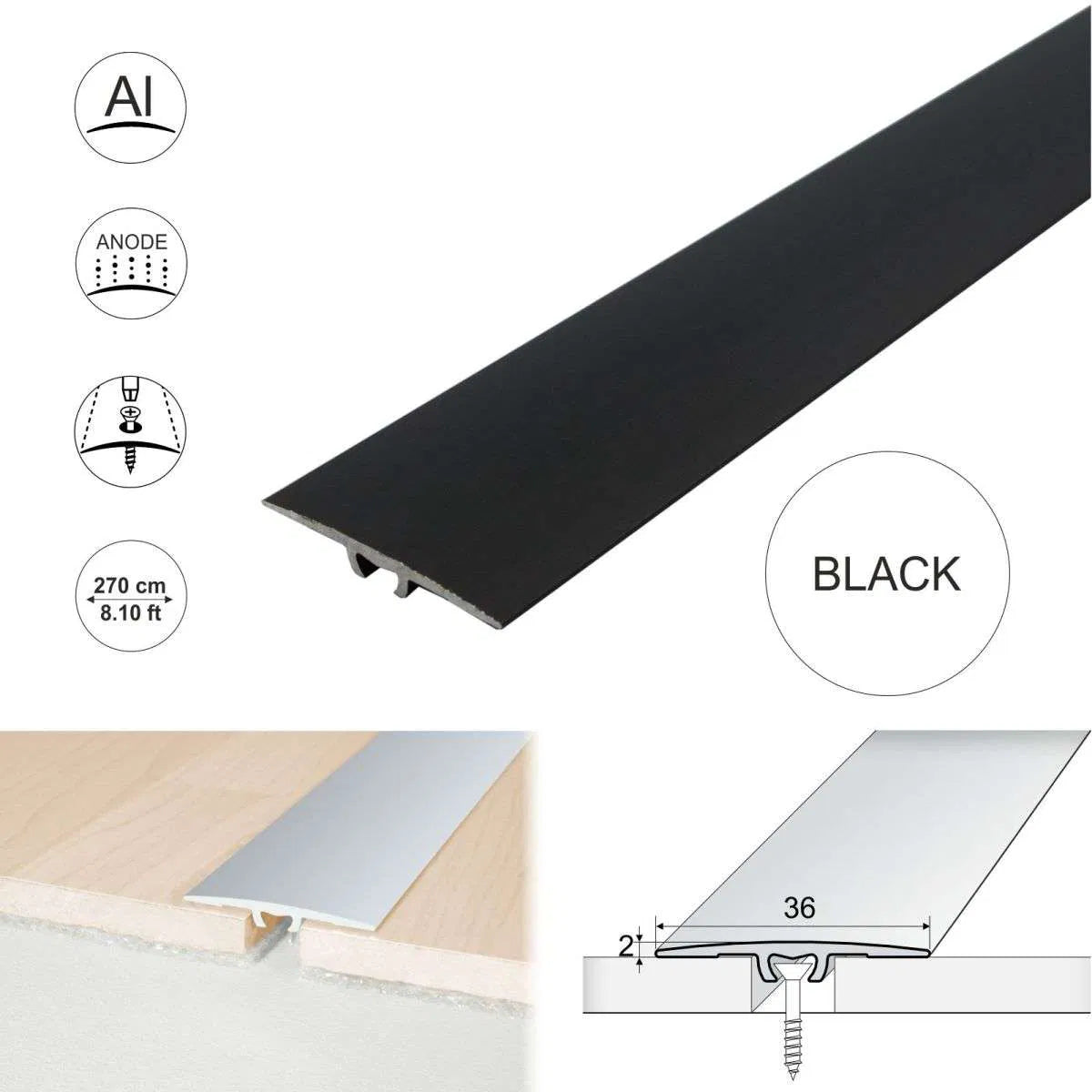 A68 36mm anodised aluminium flat door threshold strip for smooth and safe doorway floor transitions 3