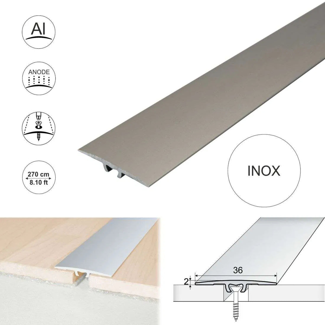 A68 36mm anodised aluminium flat door threshold strip for smooth and safe doorway floor transitions 6