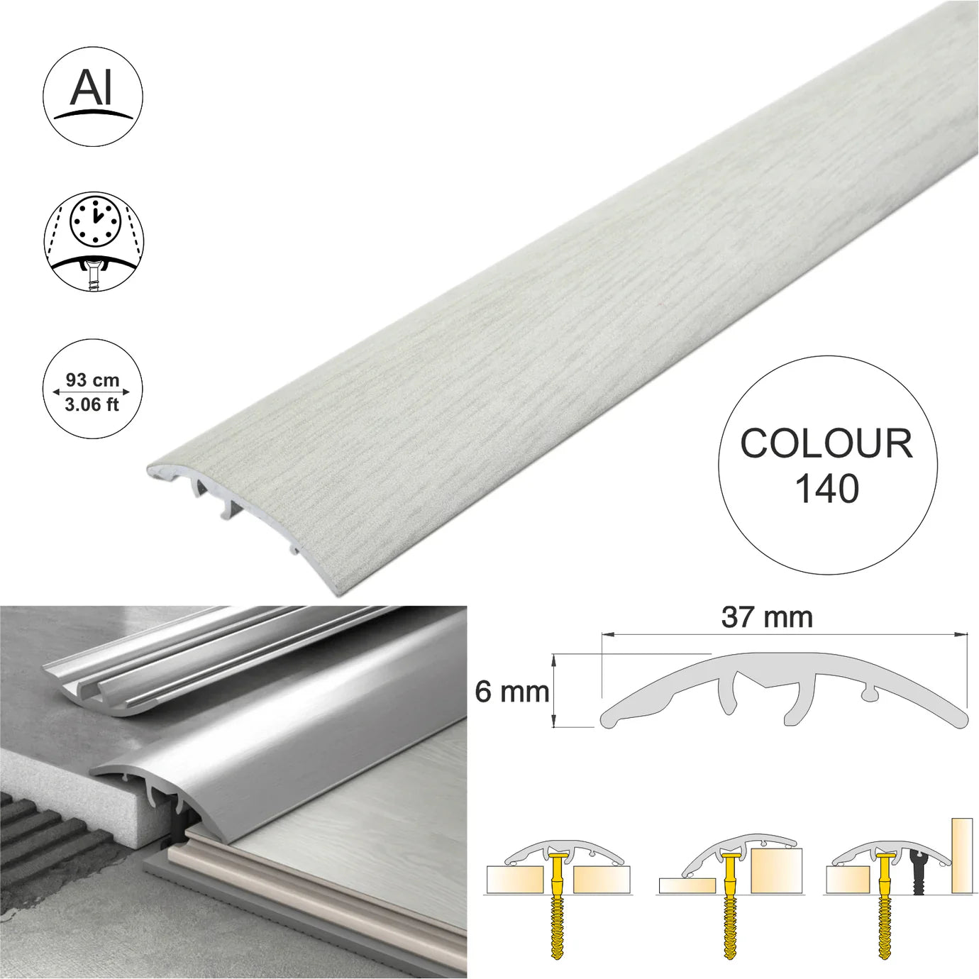 Aluminium Door Threshold Strip 37mm 4-in-1 Multi-Purpose Floor Trim S16K