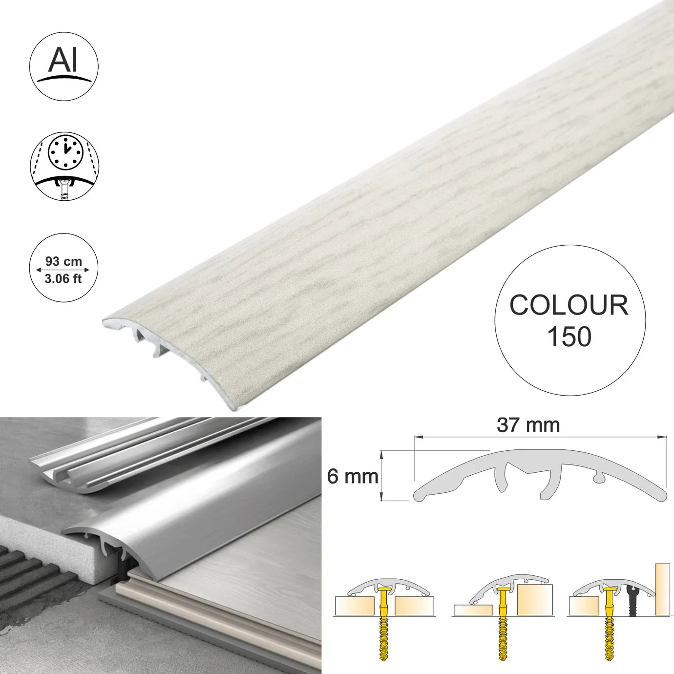 Aluminium Door Threshold Strip 37mm 4-in-1 Multi-Purpose Floor Trim S16K