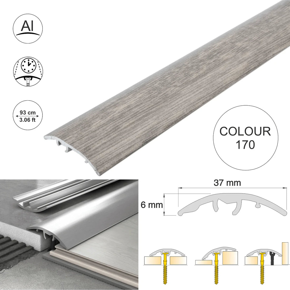 Aluminium Door Threshold Strip 37mm 4-in-1 Multi-Purpose Floor Trim S16K