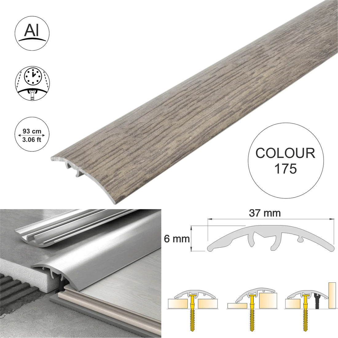 Aluminium Door Threshold Strip 37mm 4-in-1 Multi-Purpose Floor Trim S16K