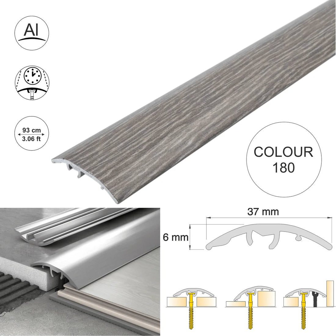 Aluminium Door Threshold Strip 37mm 4-in-1 Multi-Purpose Floor Trim S16K