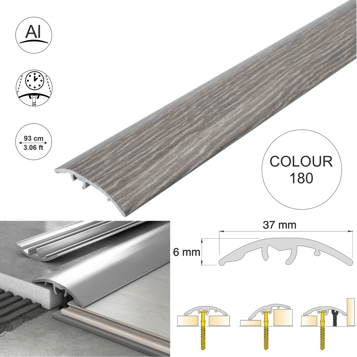 Aluminium Door Threshold Strip 37mm 4-in-1 Multi-Purpose Floor Trim S16K