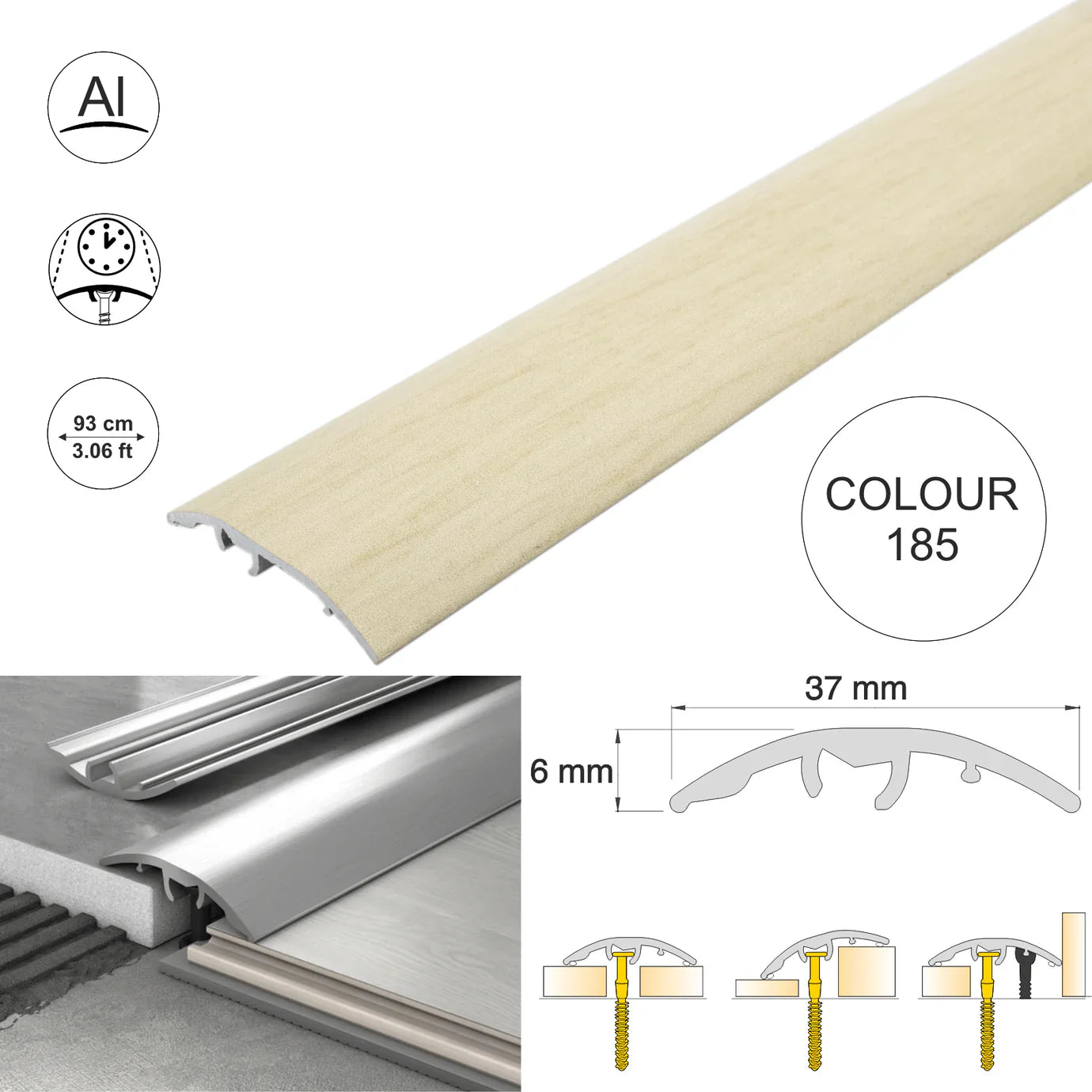Aluminium Door Threshold Strip 37mm 4-in-1 Multi-Purpose Floor Trim S16K