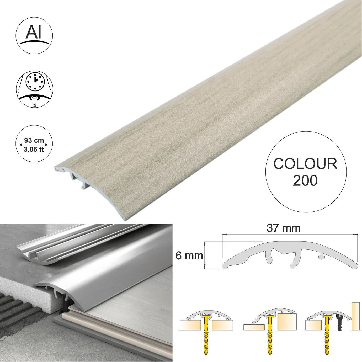 Aluminium Door Threshold Strip 37mm 4-in-1 Multi-Purpose Floor Trim S16K