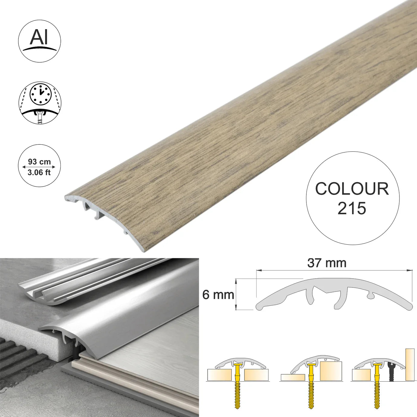 Aluminium Door Threshold Strip 37mm 4-in-1 Multi-Purpose Floor Trim S16K