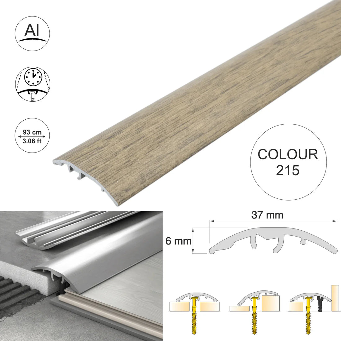 Aluminium Door Threshold Strip 37mm 4-in-1 Multi-Purpose Floor Trim S16K