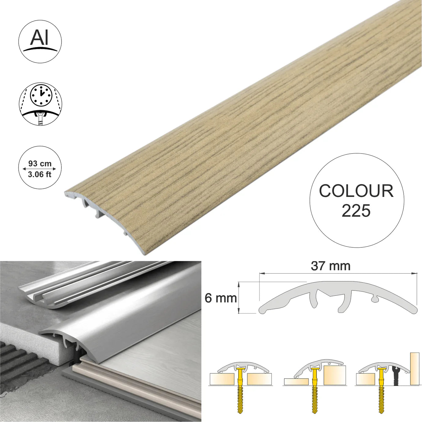 Aluminium Door Threshold Strip 37mm 4-in-1 Multi-Purpose Floor Trim S16K
