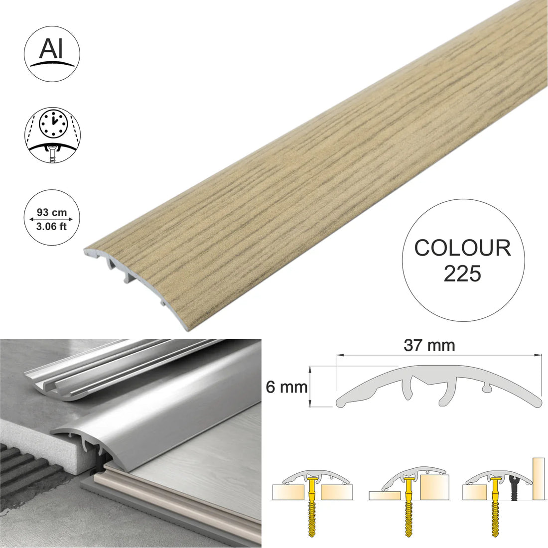 Aluminium Door Threshold Strip 37mm 4-in-1 Multi-Purpose Floor Trim S16K