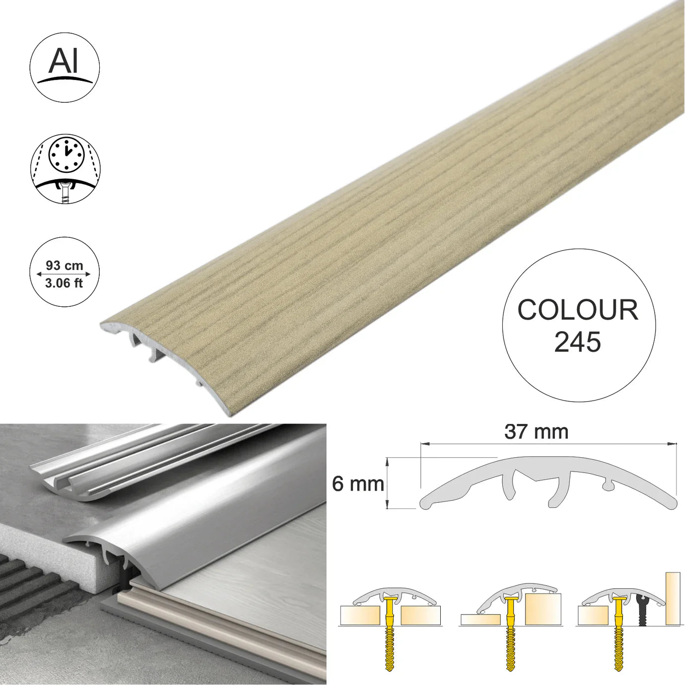 Aluminium Door Threshold Strip 37mm 4-in-1 Multi-Purpose Floor Trim S16K