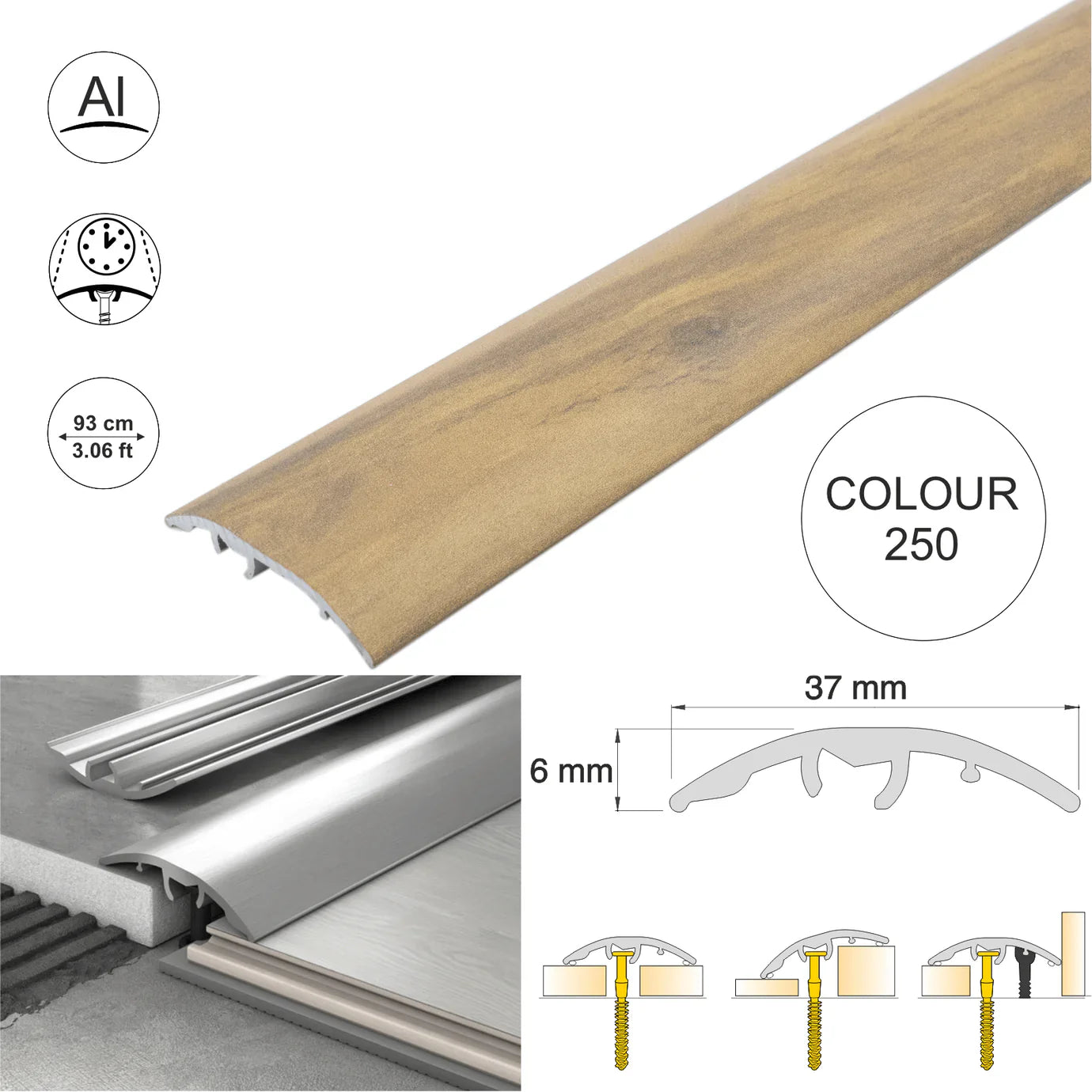 Aluminium Door Threshold Strip 37mm 4-in-1 Multi-Purpose Floor Trim S16K