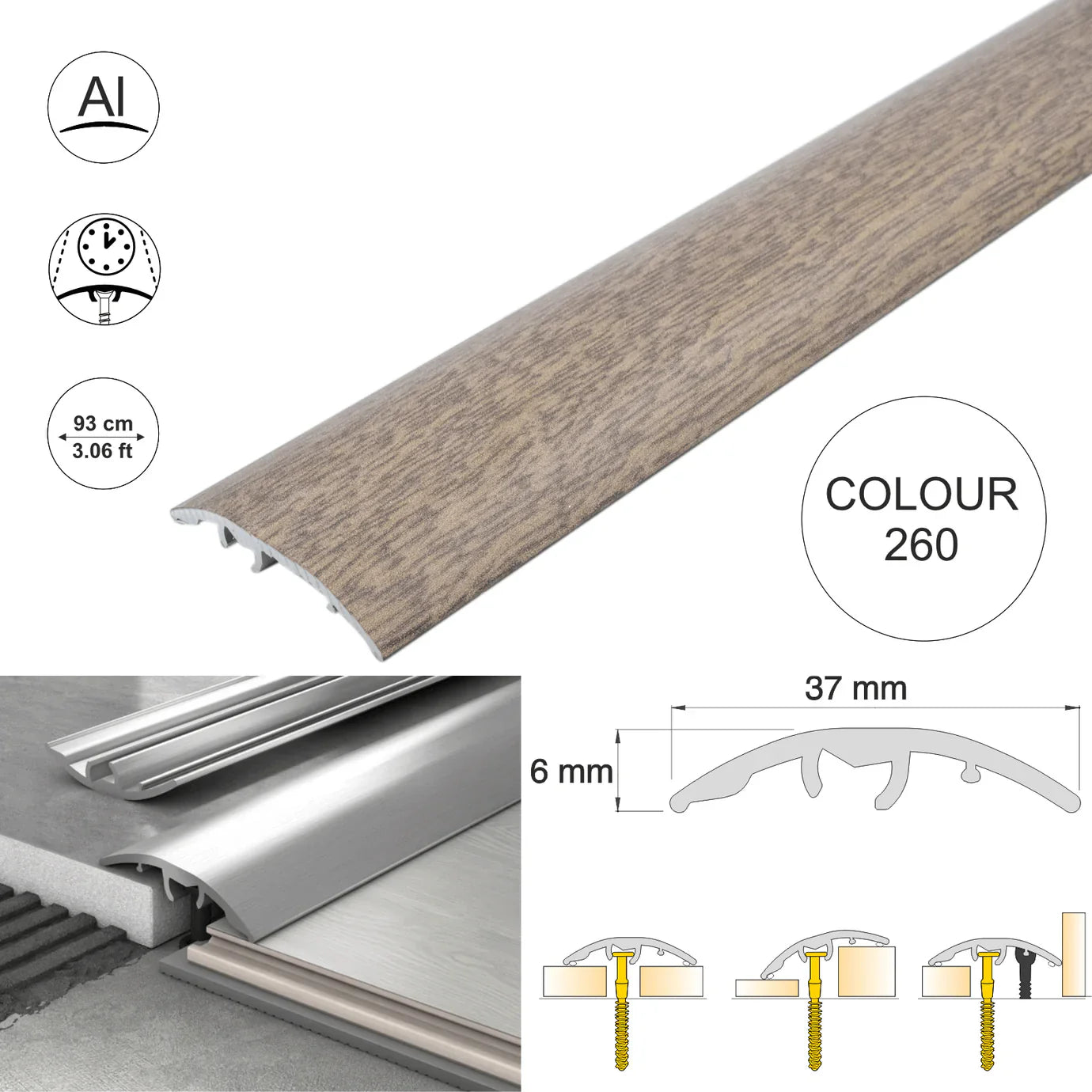 Aluminium Door Threshold Strip 37mm 4-in-1 Multi-Purpose Floor Trim S16K