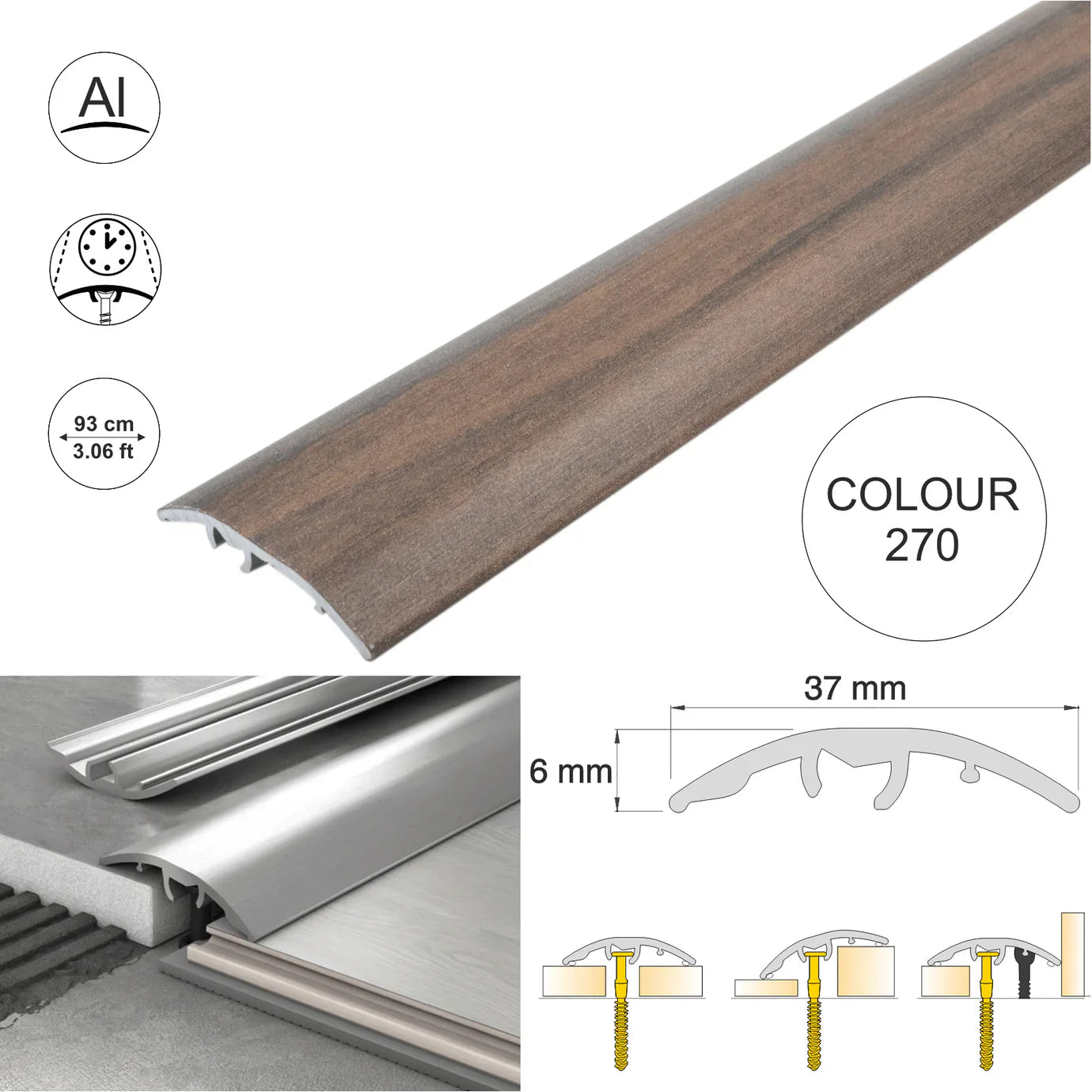 Aluminium Door Threshold Strip 37mm 4-in-1 Multi-Purpose Floor Trim S16K