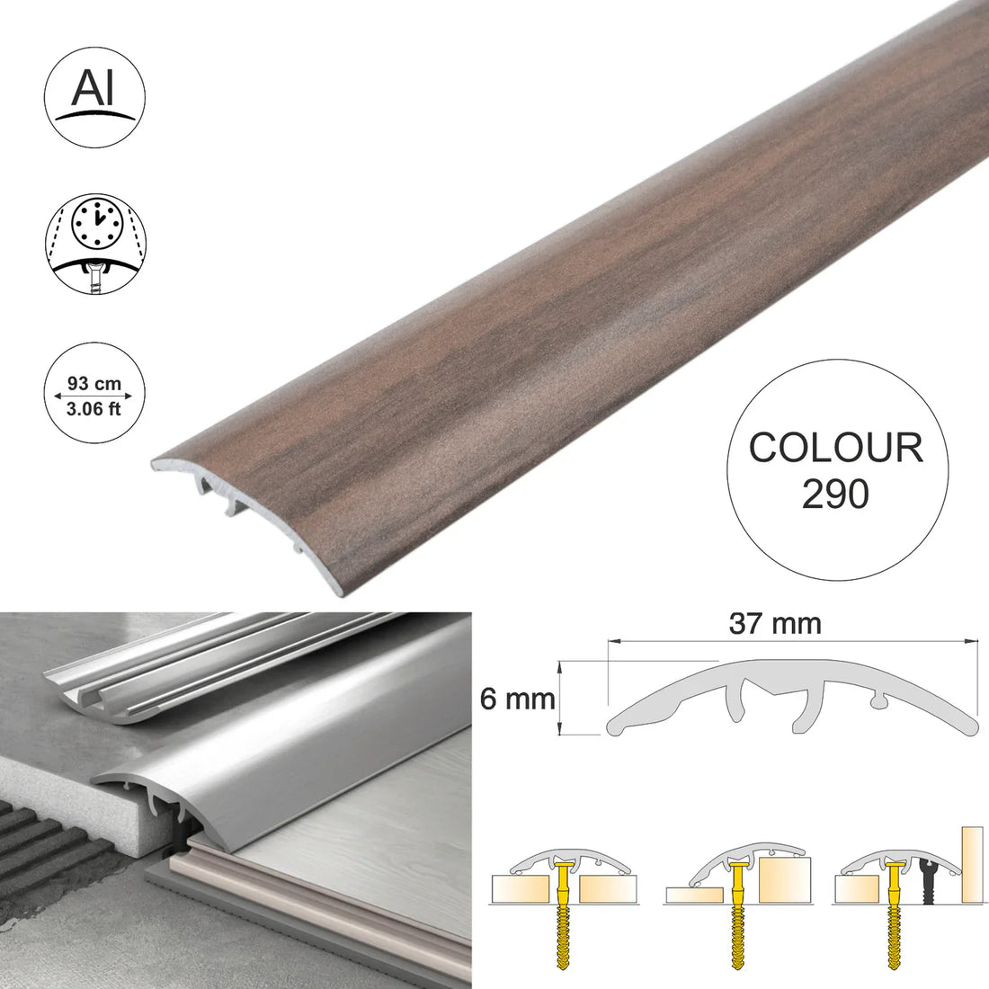 Aluminium Door Threshold Strip 37mm 4-in-1 Multi-Purpose Floor Trim S16K