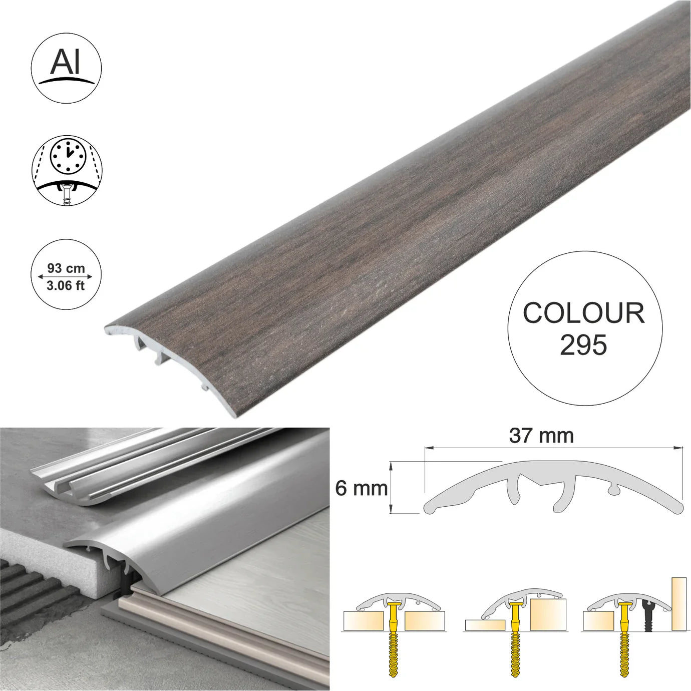 Aluminium Door Threshold Strip 37mm 4-in-1 Multi-Purpose Floor Trim S16K