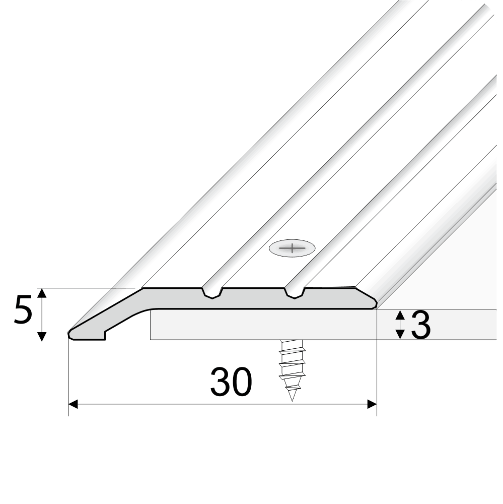 30mm aluminium ramp threshold strip side profile view