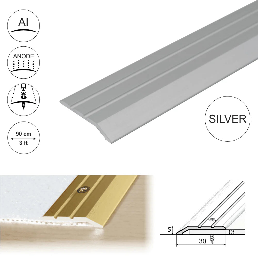Aluminium flooring transition ramp strip for smooth floor joins
