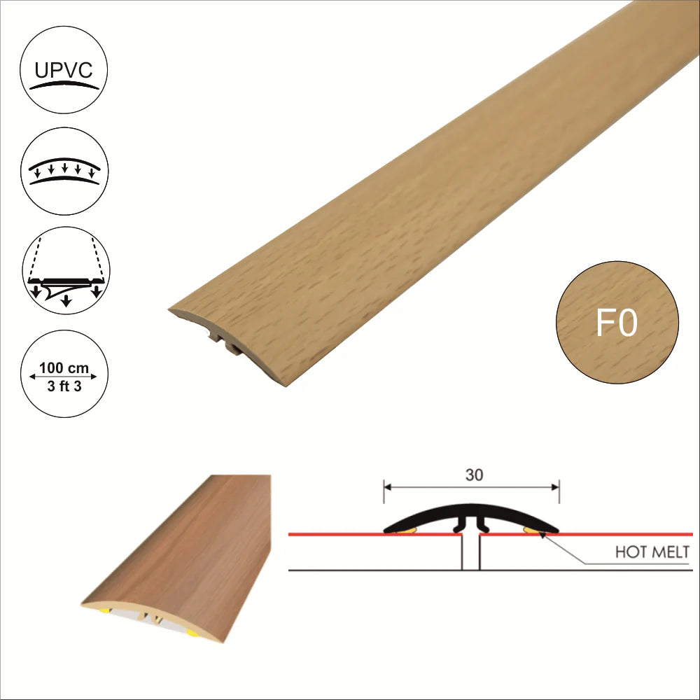 M-M0300 30mm PVC Wood Effect Flat Self Adhesive Door Threshold Strip for Internal Floor Transitions UK F0