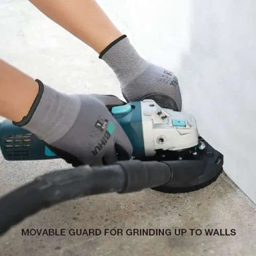 Bihui dust extraction system attached to a grinding wheel, capturing dust for safer and cleaner UK work environments. 2