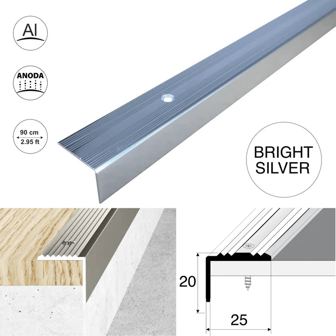Aluminium Stair Nosing 25x20mm – Anti-Slip Stair Edge Protector Step Trim S02