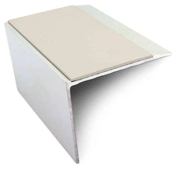 NSL21 67×55mm DDA compliant aluminium non-slip stair nosing edge trim with PVC insert fitted on a UK stair edge. 2