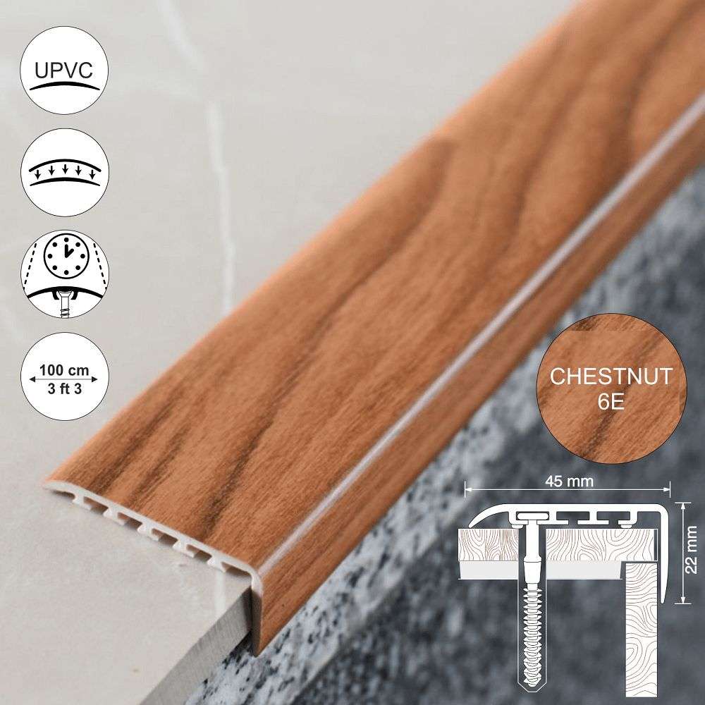 D-K0100 PVC wood effect stair nosing edge trim 45x22mm for residential and light commercial staircases 2