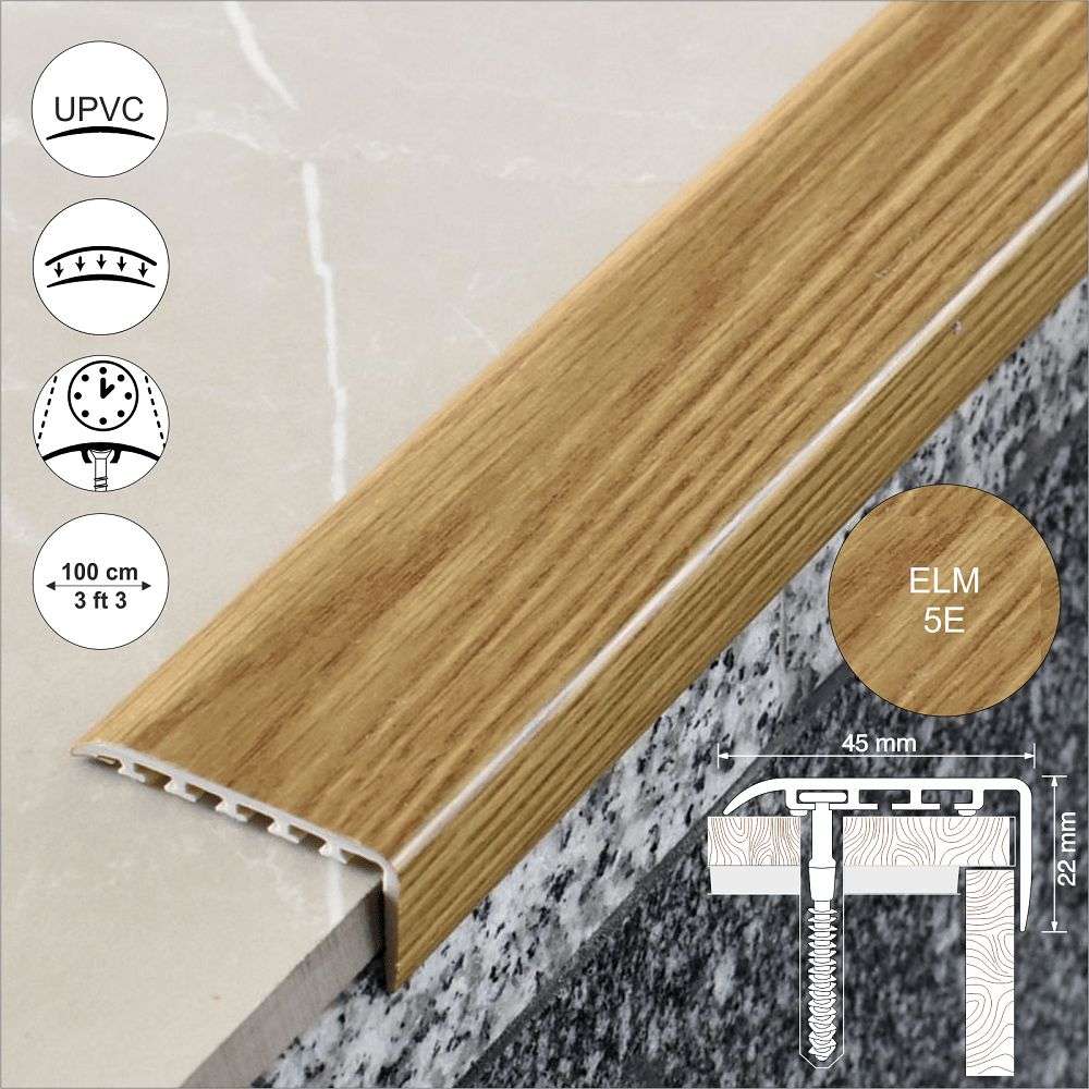D-K0100 PVC wood effect stair nosing edge trim 45x22mm for residential and light commercial staircases 3
