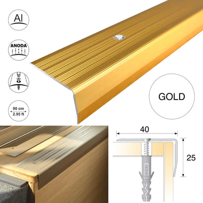 S05 40x 25mm Anodised Aluminium Non Slip Ribbed Treads Stair Nosing Edge Trim