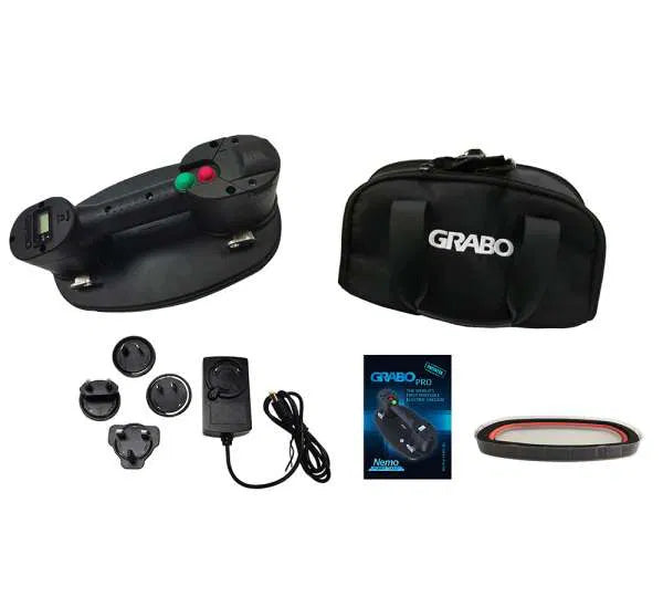 Grabo PRO professional cordless vacuum lifter lifting a large tile slab safely on a construction site. 2