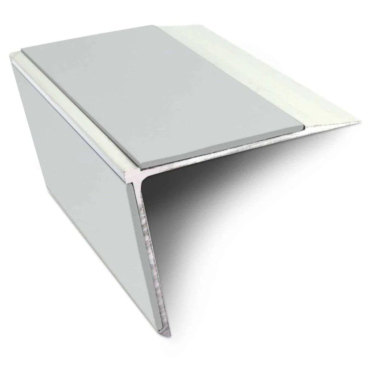 NSL28 75×58mm DDA compliant aluminium non-slip stair nosing edge trim with PVC insert fitted to a UK stair edge. 8