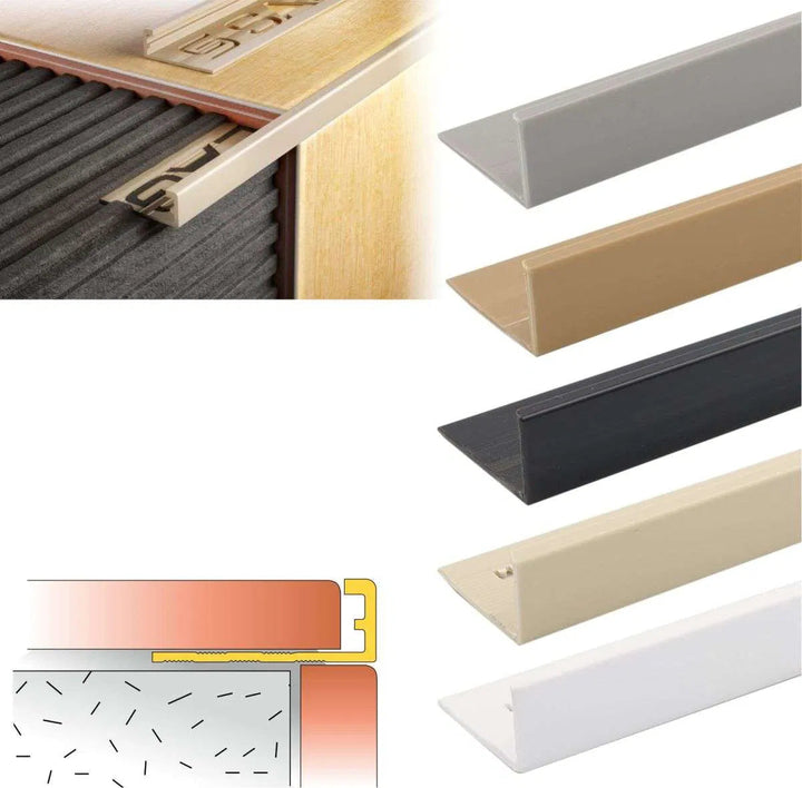 PVC Straight Edge L shaped Tile Trim 8,10,12.5mm Depth