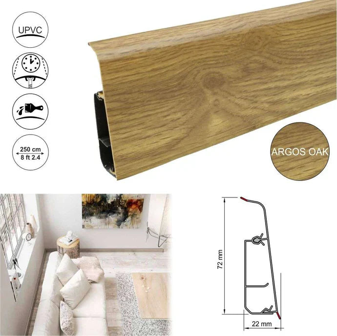 Lima 72mm PVC Skirting Board With Cable Management System