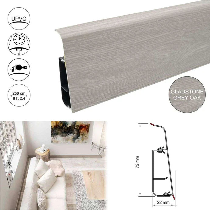 Lima 72mm PVC Skirting Board With Cable Management System