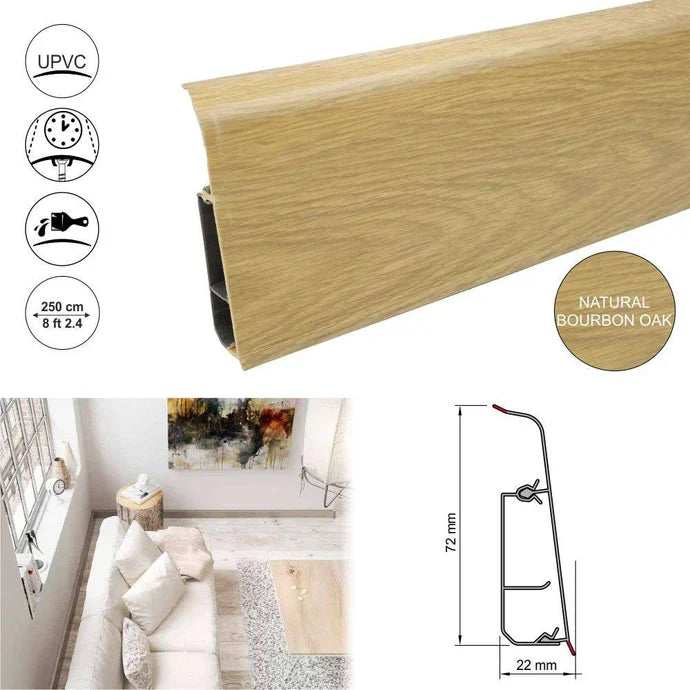 Lima 72mm PVC Skirting Board With Cable Management System