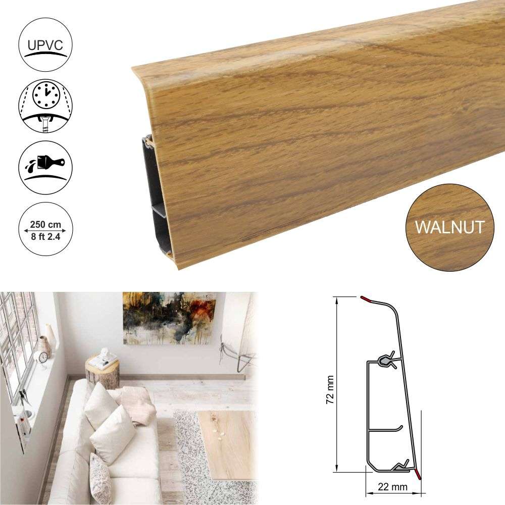 Lima 72mm PVC Skirting Board With Cable Management System