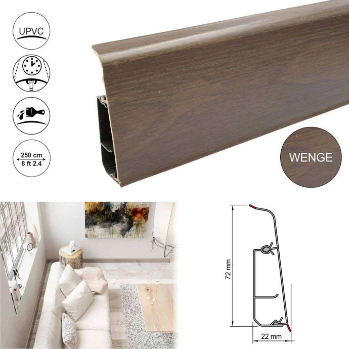 Lima 72mm PVC Skirting Board With Cable Management System