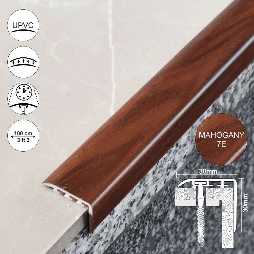 D-K0200 PVC wood effect stair nosing edge trim 30x30mm for residential and commercial staircases 5