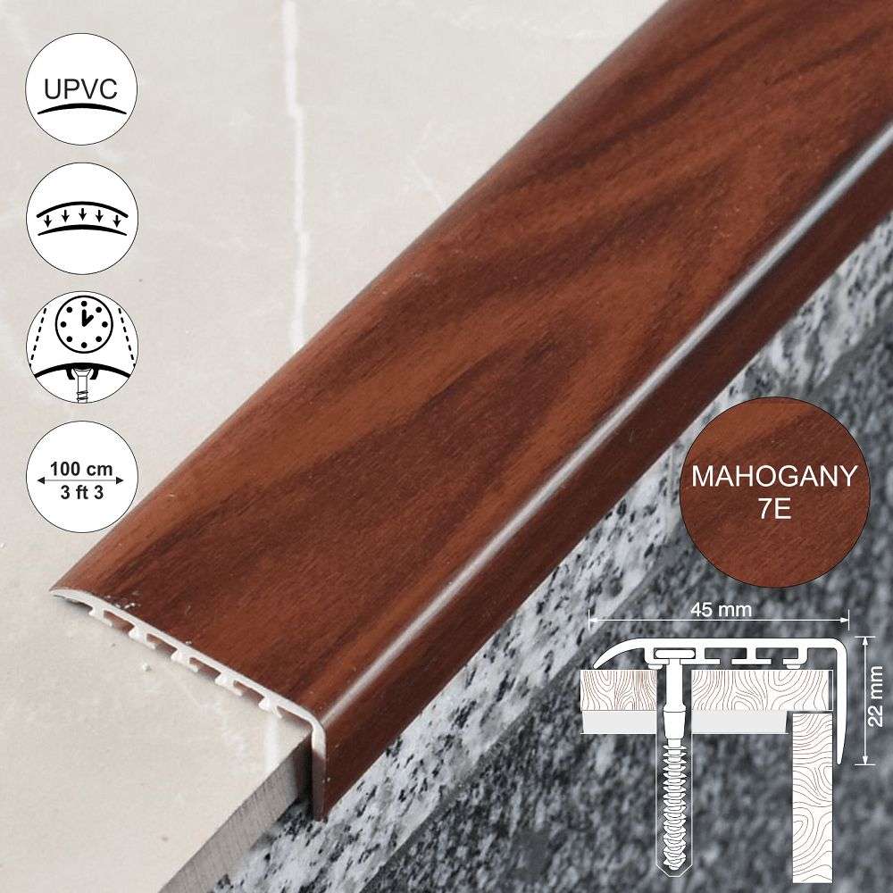 D-K0100 PVC wood effect stair nosing edge trim 45x22mm for residential and light commercial staircases 4