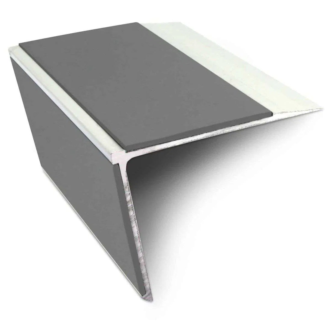 NSL28 75×58mm DDA compliant aluminium non-slip stair nosing edge trim with PVC insert fitted to a UK stair edge. 9