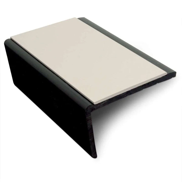 NHB 72x38mm heavy-duty hard nose PVC stair nosing installed on stairs for safety, durability, and edge protection. 1