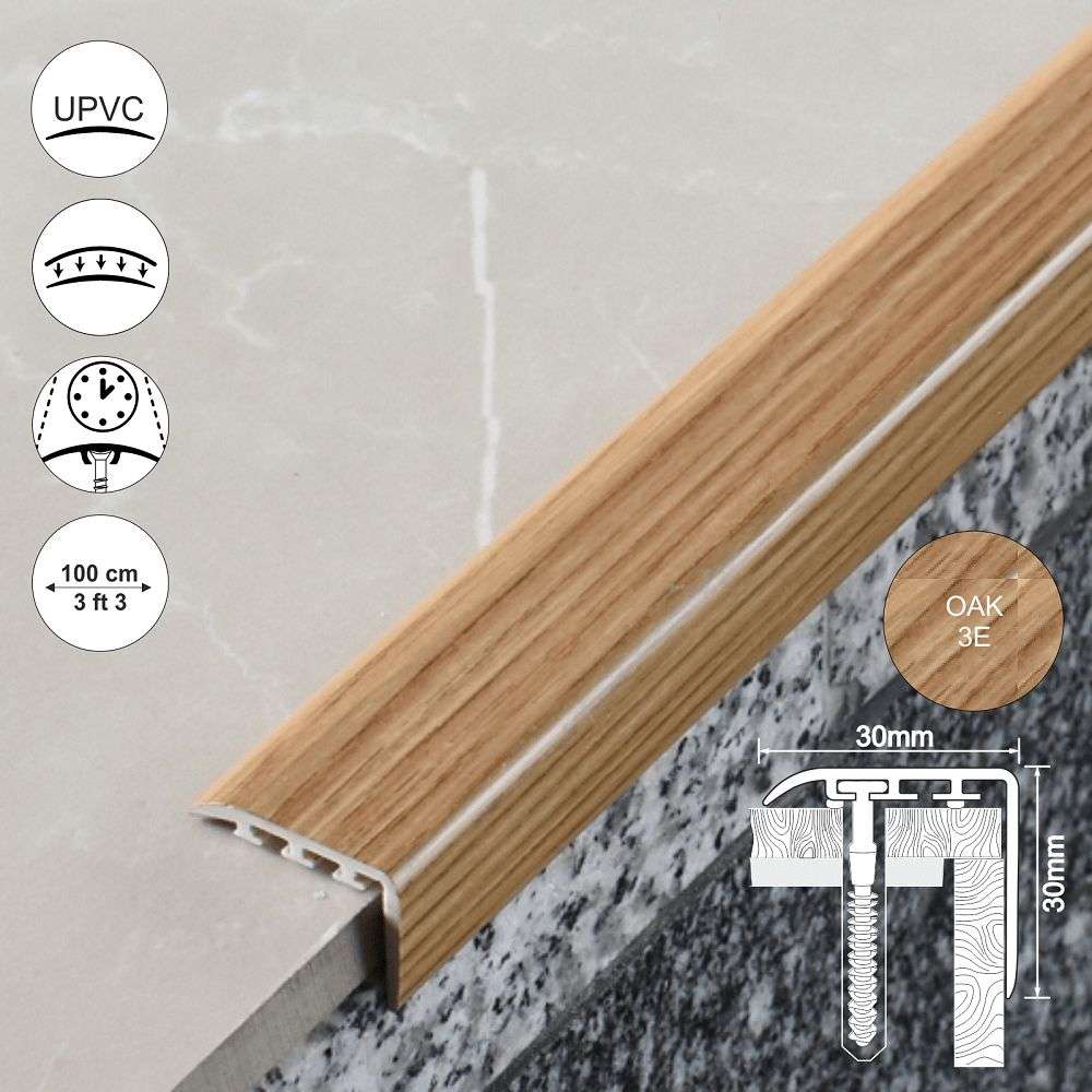 D-K0200 PVC wood effect stair nosing edge trim 30x30mm for residential and commercial staircases 6