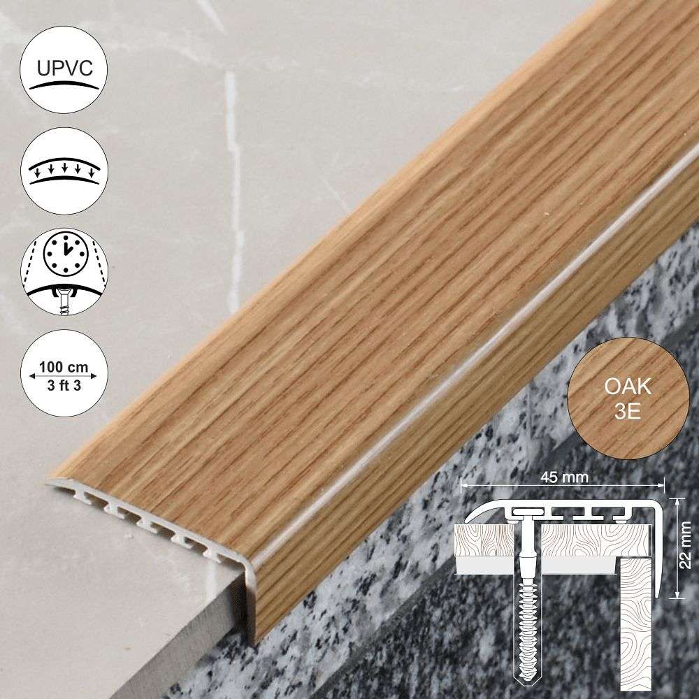 D-K0100 PVC wood effect stair nosing edge trim 45x22mm for residential and light commercial staircases 5