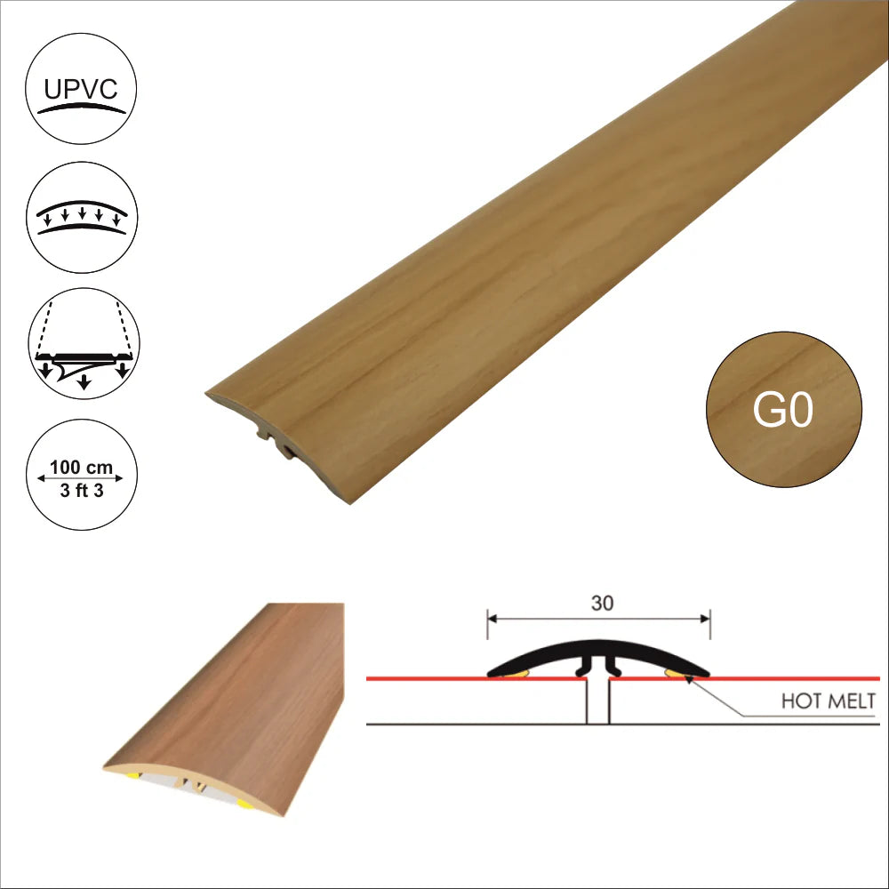 M-M0300 30mm PVC Wood Effect Flat Self Adhesive Door Threshold Strip for Internal Floor Transitions UK G0