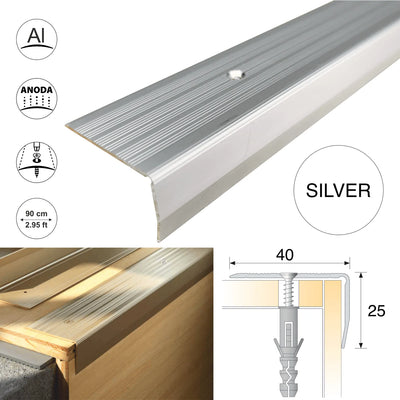 S05 40x 25mm Anodised Aluminium Non Slip Ribbed Treads Stair Nosing Edge Trim