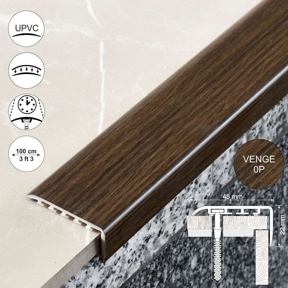 D-K0100 PVC wood effect stair nosing edge trim 45x22mm for residential and light commercial staircases 6