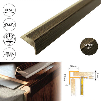 D-K0600 Push-In Pvc Wood Effect Stair Nosing Edge Trim ( 16 x 25mm )